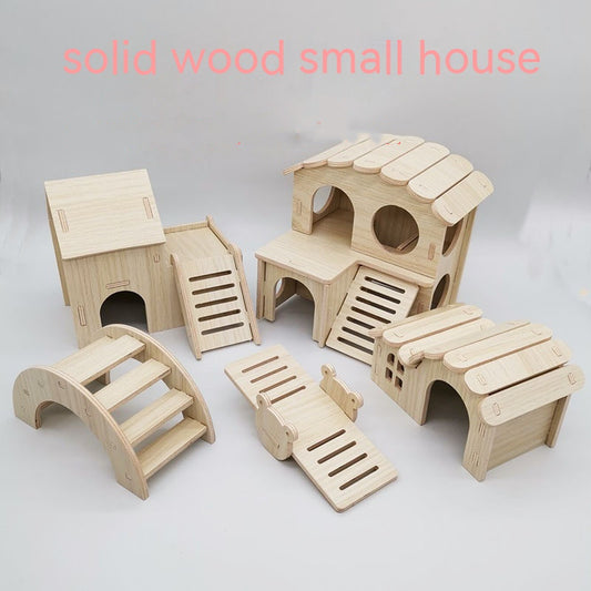 Solid Wood Small House Hamster Sleeping Nest Djungarian Hamster Small Villa Toy Supplies