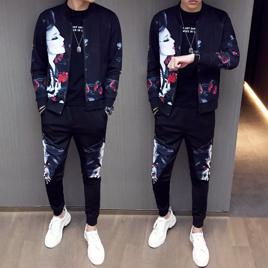 New Jacket Pants Men Tracksuit Moda Hombre Fashion Printing Men's Set Spring Men's Sports Suit 2 Piece Sets Plus Size 5XL