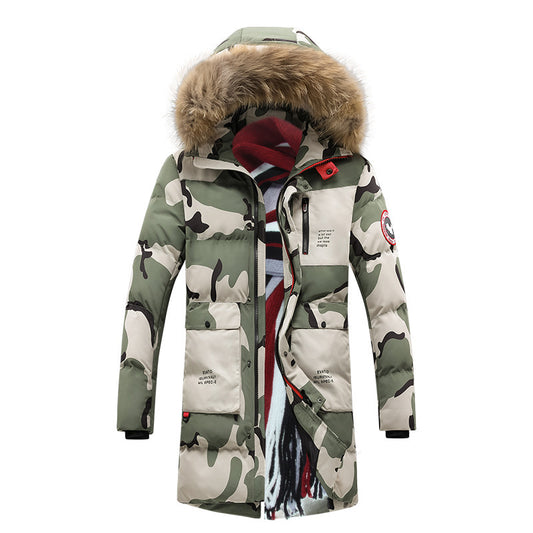 Hooded padded jacket with thick camouflage