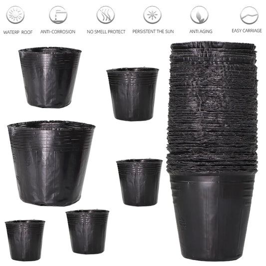 5-100pcs 16 Sizes Black Plastic Seedling Planting Bowl Nursery Breathable Pot Nutrition Grow Bag Garden Vegetable Container Box