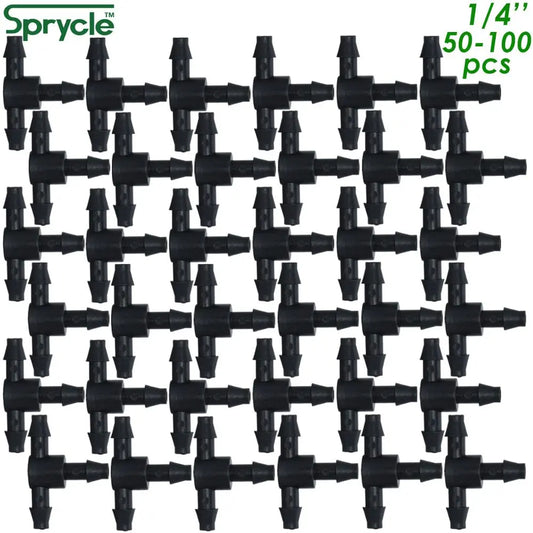 SPRYCLE 20-100PCS Barbed Tee 3-Way Joint 4/7mm Connector Garden Watering 1/4 Inch Hose Micro Drip Irrigation Tool for Plant Pots