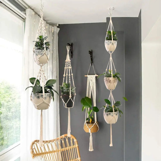 Hanging Plant Handmade Macrame Plant Hanger Flower Pot Planter Hanger Wall Decor Courtyard Garden Hanging Planter Hanging Basket