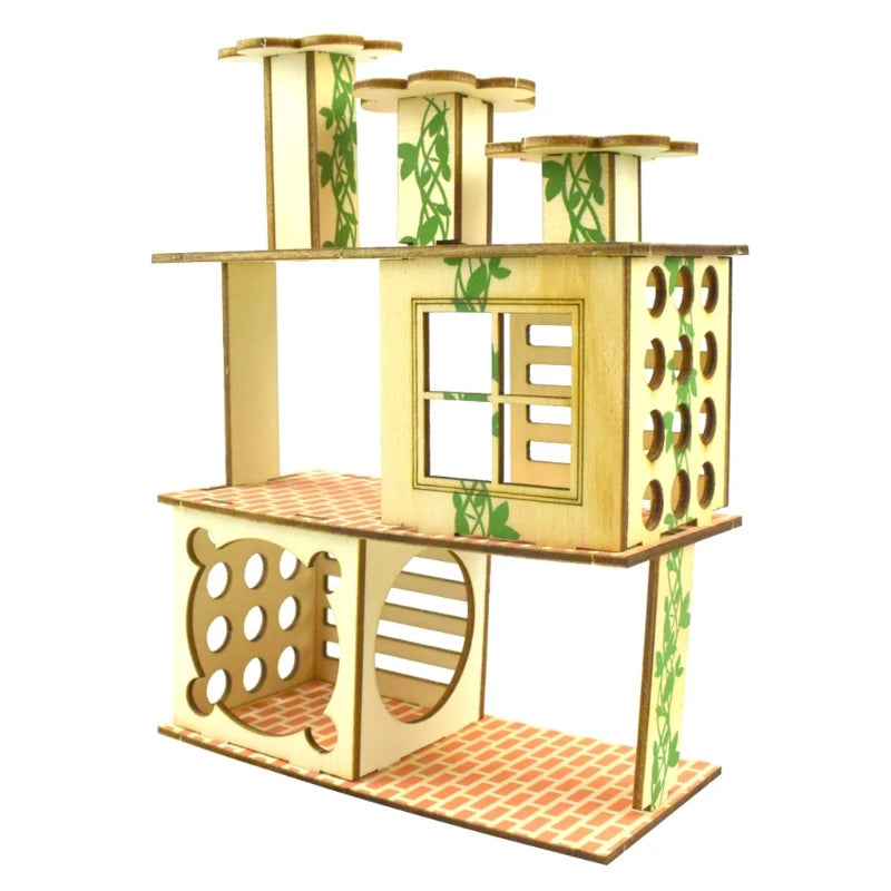 Hamster House Wooden Nesting Habitat Small Animals Natural Play Villa Climbing for Pet Sleep 5