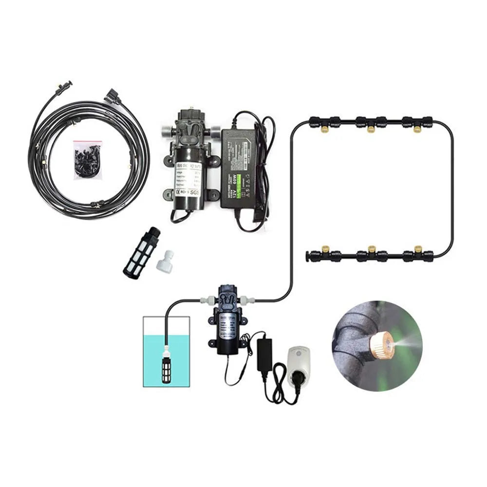 Garden Water Mist Spray Electric Diaphragm Pump Kit Greenhouse  irrigation Outdoor Misting Cooling System 6-18M