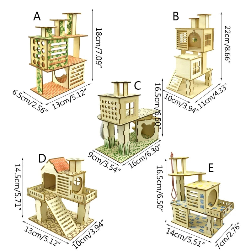 Hamster House Wooden Nesting Habitat Small Animals Natural Play Villa Climbing for Pet Sleep 5