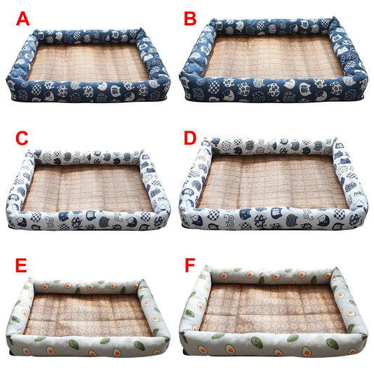 Cooling Mat Pad for Dogs Cats Bamboo Rattan Summer Cushion Calming Beds Crate Joint Relief and Improved Sleep