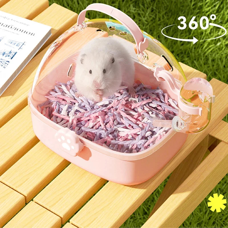 Hamster Outdoor Carrier Cage Portable Hamster Cage with Clear Large Flip Cover for Hamster Bird Carrying Pet Supplies