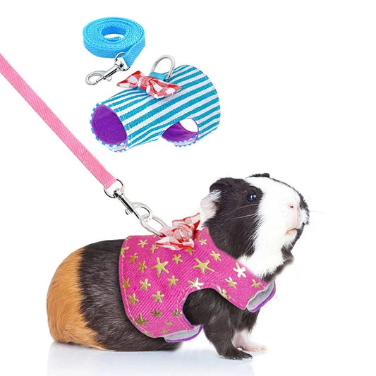 1 Set Hamster Small Pet Harness Rabbit Bowtie Striped Star Harness Vest Leash Traction Rope Baby Ferrets Rat Hamster Chest Strap