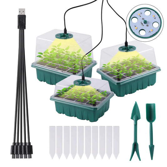 12Cells Seed Starter Tray With LED Grow Light Nursery Box Kit Mini-Shovel USB Wire Seedling Home Greenhouse Gaeden Growing Lamp