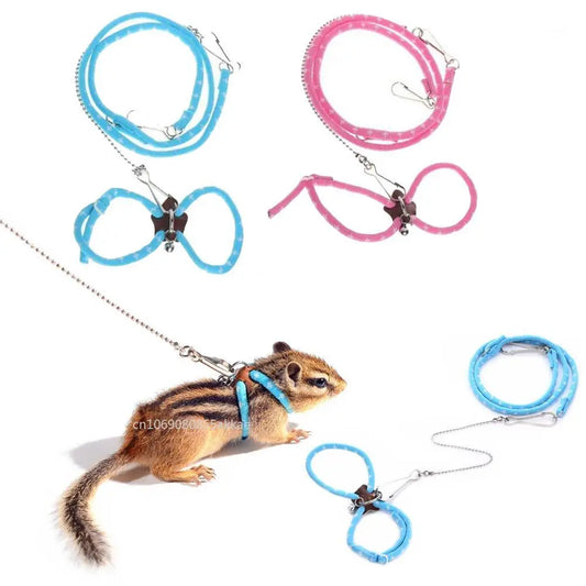 Lovely Hamster Collars Adjustable Small Pet Rat Mouse Harness Rope with Bell Guinea Pig Ferret Finder Lead Leash Accessories