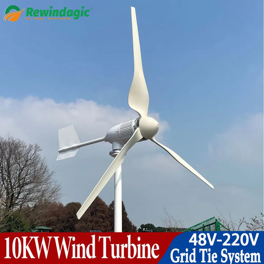 10000w 10KW Wind Turbine 48v Wind Generator Axis Windmill Energy Sources 3 Blades Mppt Charge Controller On Grid Tie Inverter