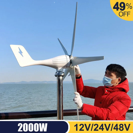 2000W 12V 24V 48V Wind Turbine Generator Complete Set Free Energy Windmill MPPT/Charge Controller Small Generador Electrico