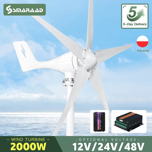 Wind Turbine Generator 2000w 2kw Horizontal 24V 12V Strong Power Magnetic Dynamo Free Energy 220v Inverter Output For Home