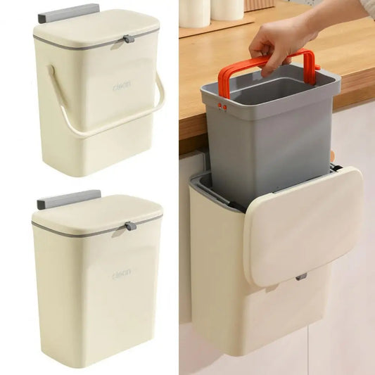 9L Kitchen Trash Can with Lid Hanging Garbage Can Wall-Mounted Trash Can Kitchen Cabinet Door Compost Bin Bathroom Under Sink Tr