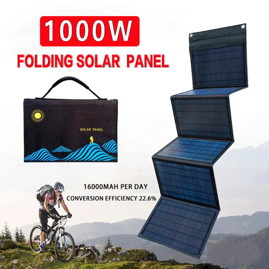 1000W Solar Panel Portable Folding Bag USB+DC Output Solar Charger Outdoor Power Supply for Home Mobile Phone Power Generator