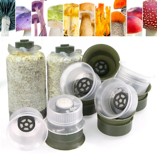 20PC Mushroom Spawn Grow Bag Cap Sealable Double Sleeve Loop Lock Ring Garden Planter Tool No Sponge Cover for Mushroom Planting