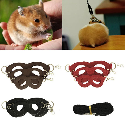 3pcs/SET PU Leather Hamster Chest Strap Small Squirrel Leash Traction Rope Pet Sugar Glider Guinea Pig Harness Anti Lost Rope