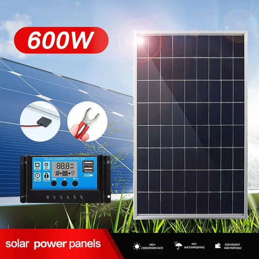 600W Polycrystalline Portable 12V Solar Panel Kit Complete  Outdoor Rechargeable Solar Cell Solar Generator for Wholesale