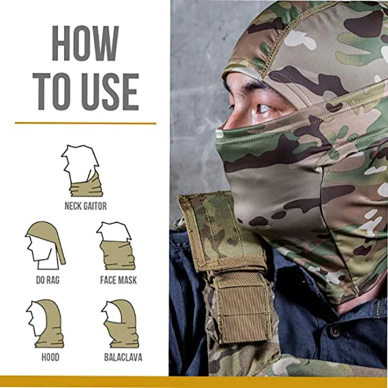 Mask Military Camo Face Mask Bandana Balaclava Hood Headwear For Men Women Tactical Training Cycling Ski Wind-Resistant Hunting