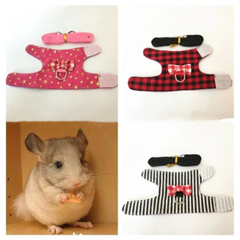 Hamster Small Pet Harness Rabbit Bowtie Striped Star Harness Vest Leash Traction Rope Baby Ferrets Rats Hamster Chest Strap