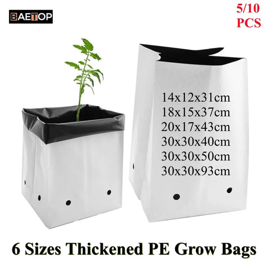 Thick PE Grow Bags for Plants Seedling Nursery, White and Black Film Containers for Potting, Rooting Accessory, 6 Sizes