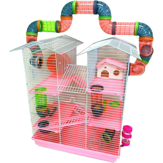 Twin Tower Habitat Hamster Home Rodent Gerbil Mouse Mice Rat Wire Animal Cage Long Crossover Tube Expandable