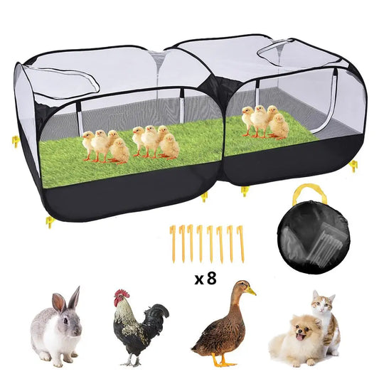 E2 Foldable Pet Dog Cat Playpen Chicken Coop Rabbit Cage Door Pet Fence Outdoor Portable Small Animal Cage Game Playground Fence