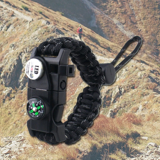 Outdoor Emergency Life-saving Paracord Bracelet Compass Whistle Led Light SOS Camping Supplies